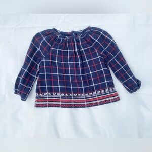 Baby Gap 3T Girls Navy Blue Red Plaid Embroidered Dressy Top Shirt Blouse